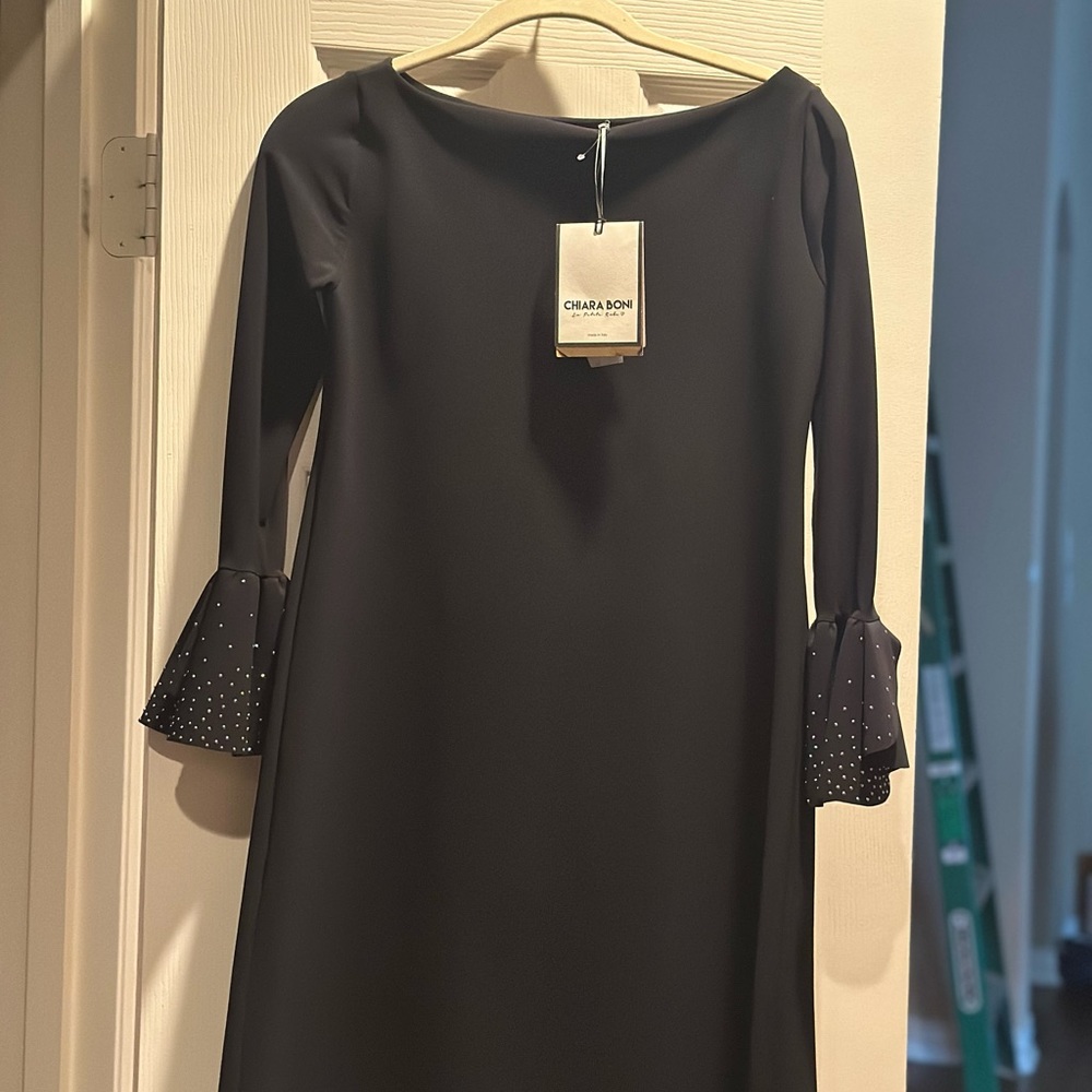 Le Petit Chiara Boni Black Dress with Ruffle Sleeves